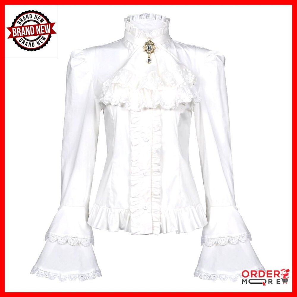 Victorian Gothic Blouse Vintage Long Sleeve Lotus Ruffle Pirate Shirt Tops